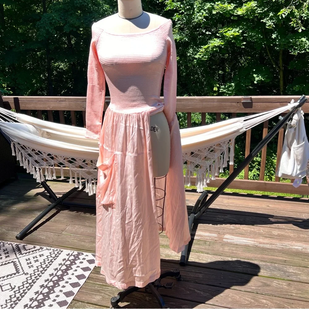 Free People Soft Pink Summer Satin Lucky Love Midi Dress Size X-Small